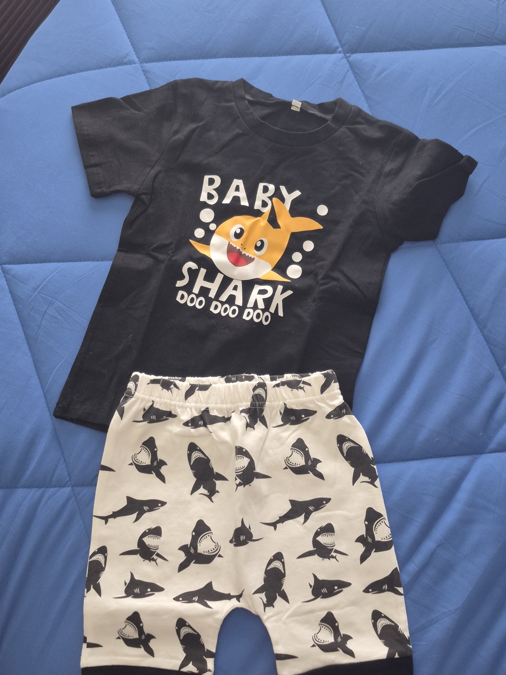 Baby Shark Toddler Tee and Shark Print Shorts - Black & Cream